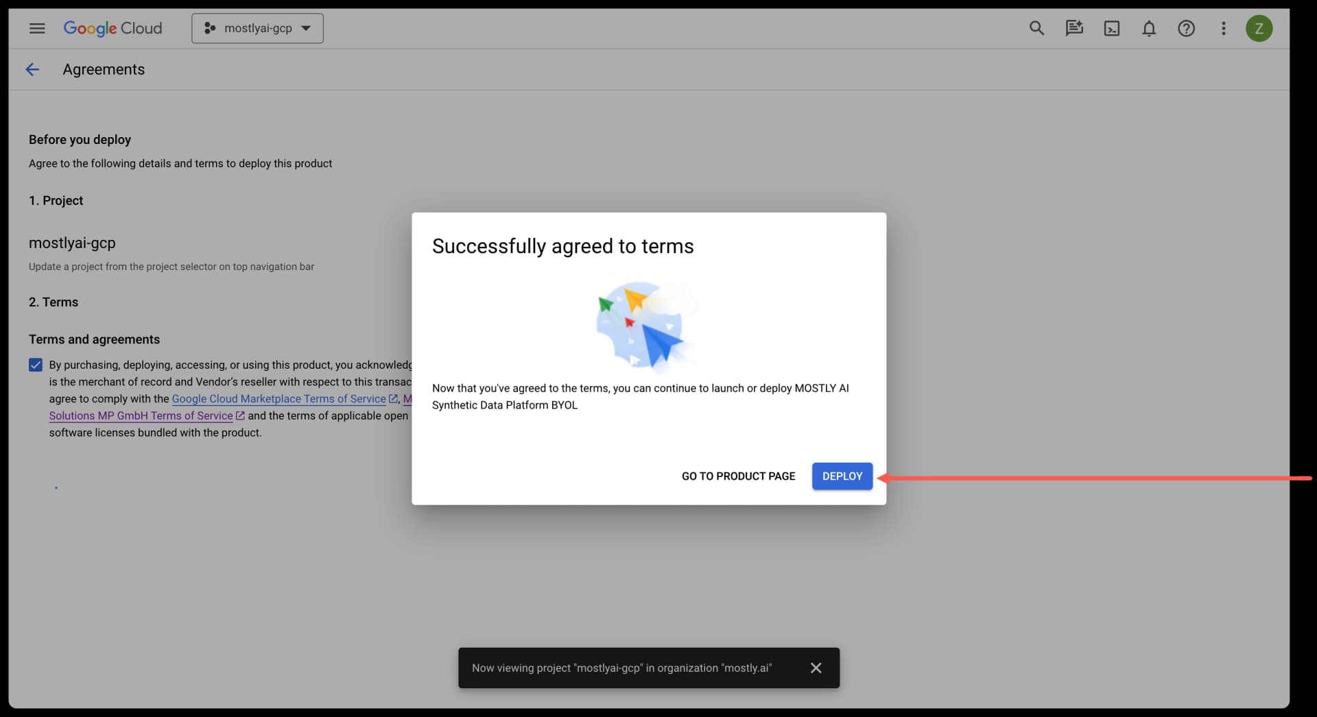 GCP Marketplace - Click DEPLOY